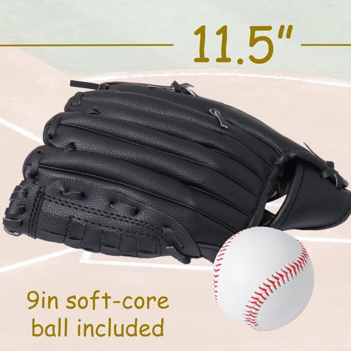 Бейсбольні рукавички Urby для лівшів, для гри в Т-подібний м&39яч, тільки для лівшів, бейсбольні рукавички для гри в Т-подібний м&39яч та для дітей, чорні, 11,5 дюймів, вік 7-11 років