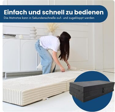 Складаний матрац, Складаний матрац, Розкладний гостьовий матрац, Дорожній матрац, Сірий, 120x200x10 см