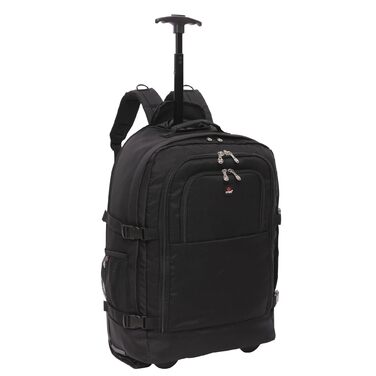 Рюкзак 5 Cities 55 см, сумка на візках, ручна поклажа, легкий, схвалений для використання в кабіні літака, з плечовими ременями, на колесах, валіза, ручна поклажа, чорний колір V2