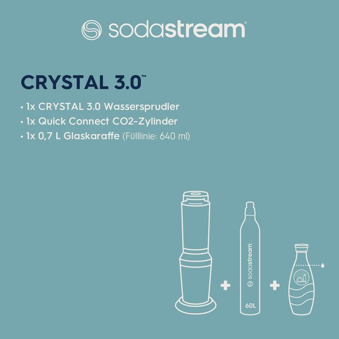 Виробник газованої води SodaStream Crystal 3.0 Quick-Connect CO2 балон і скляний графин, срібло, чорний/титан, 45 см з 1 пляшкою та балоном CO2