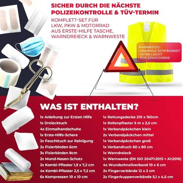 Автомобільна аптечка з попереджувальним трикутником та захисним жилетом до 2029 року відповідає вимогам ЄС згідно з DIN 131642022