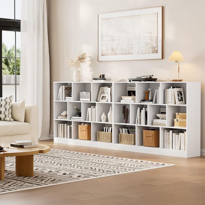 Книжкова полиця, окремостояча полиця з 3 рівнями та 10 полицями, книжкова шафа, 29,3 x 110 x 84 см, кубічна полиця для вітальні, офісу, спальні, кабінету (1, білий) Білий 1