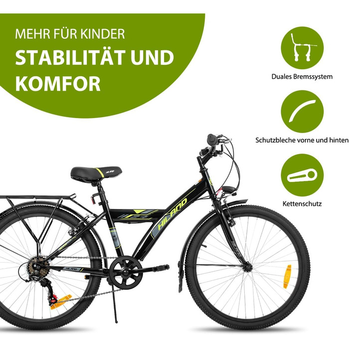 Дитячий велосипед Hiland 20-24 дюйми для хлопчиків та дівчаток, велосипед для дітей віком 6, 7, 8, 9, 10, 11 та 12 років з 6-швидкісною коробкою передач, з підніжкою, чорно-білий, 24 дюйми