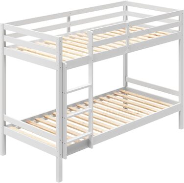 Дитяче ліжко-горище Kids Collective, двоярусне ліжко, ліжко-горище 90x200 Дерев&39яне дитяче ліжко, сертифіковане EN 747, компактне та безпечне двоярусне ліжко 206x96x146 см (ШxГxВ) Білий Для дітей віком від 4 до 18 років, 90x200 см, матрац не входить до 