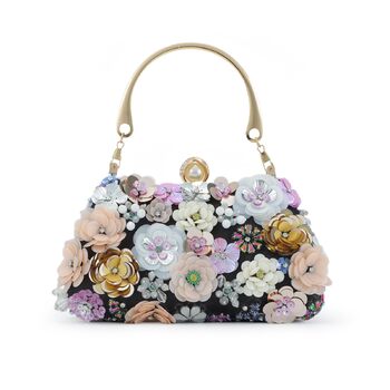 Елегантна жіноча сумочка Квітуча краса з 3D квітковою вишивкою клатч на ланцюжку для вечірок, весіль та урочистих подій (чорний)