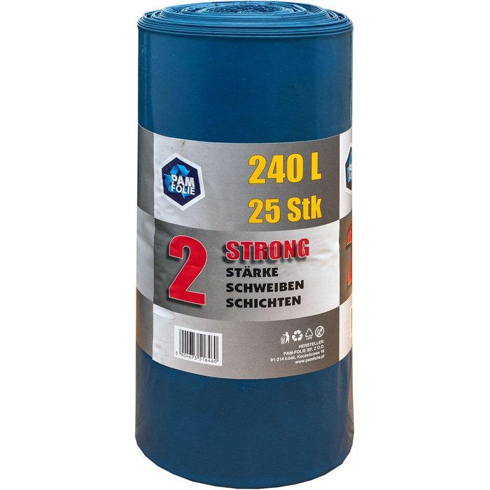 Надзвичайно міцні сміттєві мішки об&39ємом 240 л - 25 шт. - Великі, товсті сміттєві мішки - 100x125 см - Двошарові - Чорно-сині сміттєві мішки - Мішки для будівельних відходів - Універсальні будівельні мішки для відходів