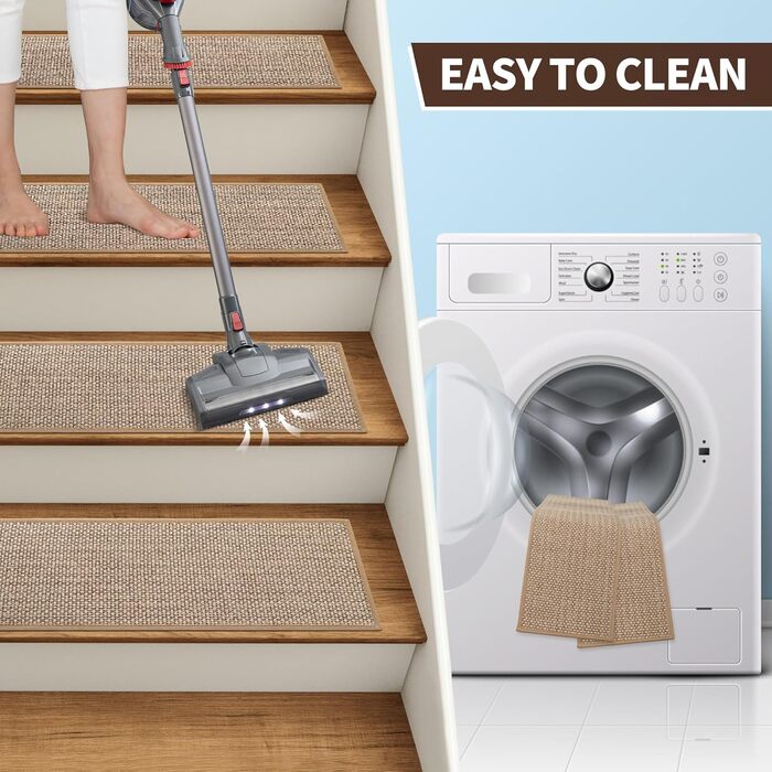 Лляні сходинки для дерев&39яних сходинок всередині приміщень, 76,2 x 20,3 см, 15 шт. , покращена самоклеюча основа, нековзні килимки для сходів, що знімаються та приклеюються, багаторазові 8x30 дюймів, бежевий 15