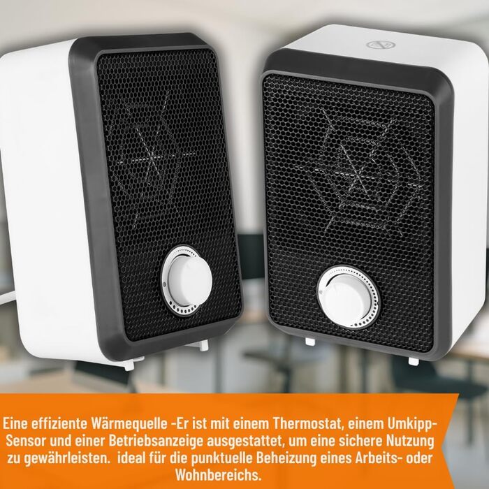 Настільний вентилятор-обігрівач NEO TOOLS, 600 Вт - Компактний міні-вентилятор-обігрівач з термостатом та захистом від перекидання, ідеально підходить для столів та офісів, ефективний точковий обігрів 90-129