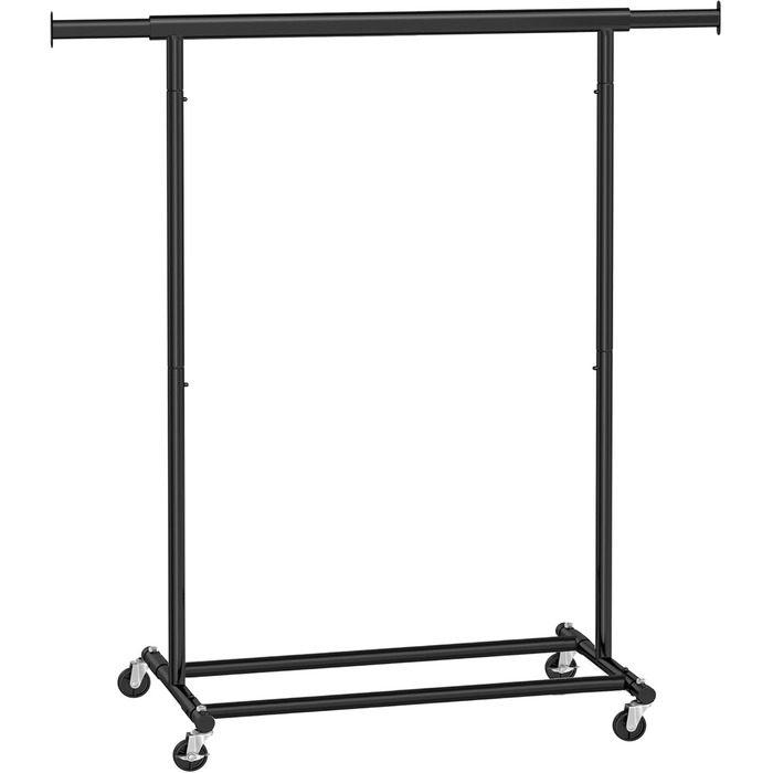 Вішалка для одягу на колесах, Міцна підставка для гардеробу, Розсувна вішалка для одягу, Вантажопідйомність до 100 кг, Легке складання, Портативна, Чорний HSR13BKV1 Чорний (92-132)Ш см