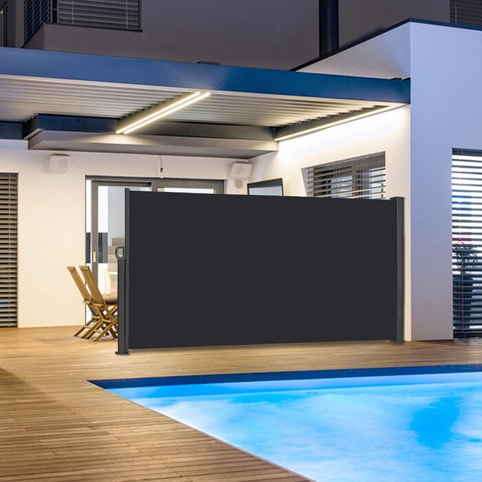 Бічний тент Aufun з алюмінію 200 x 300 см, розсувний непрозорий сонцезахисний тент з настінним кріпленням для балкону, тераси, саду - антрацитовий 200x300 см