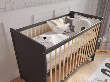 Дитяче ліжечко/спальне місце Love For Sleep 120x60 см із захисним бар&39єром, трансформоване, дитяче ліжко Tokyo кольору антрацит-сосна, дерев&39яне дитяче ліжко - Дитяче ліжко, трансформоване ліжечко, чорне