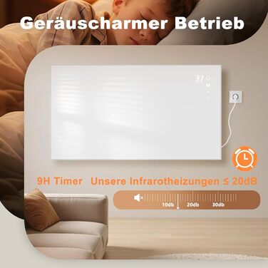 Інфрачервоний настінний обігрівач 450 Вт, настінний інфрачервоний обігрівач із захистом від перегріву та пультом дистанційного керування, 9-годинний таймер, тихий енергозберігаючий електричний обігрівач для спальні, ванної кімнати, офісу площею 10-15 м, 4