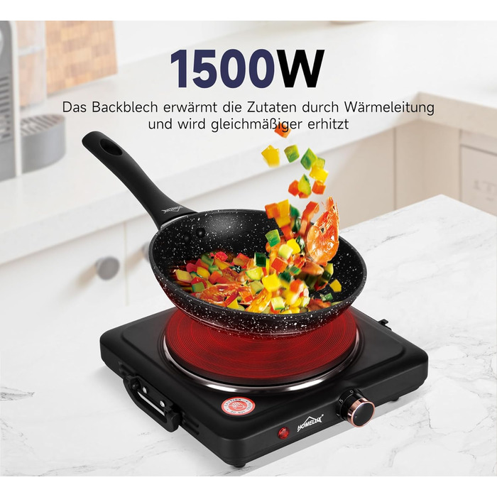Варильна поверхня Homelux 1500 Вт варильна поверхня, індивідуально регульована 5 режимів нагрівання, варильна поверхня для кухні, офісу або кемпінгу, чорний 1500 Вт Чорний