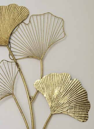 Настінне оздоблення ZEYA металеве гінгко, 46 х 75 см, 3D-декор золото, настінне оздоблення листя гінгко, прикраса вітальні, приваб