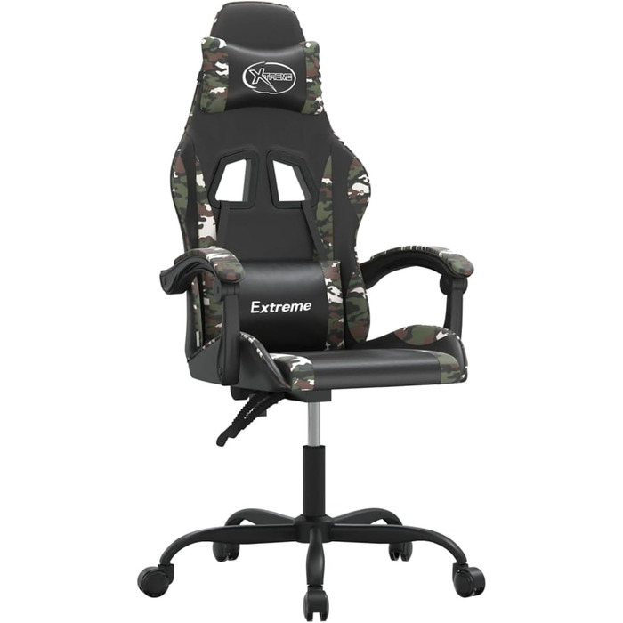 Геймерське крісло з регульованою спинкою та подушкою для підтримки голови/попереку - штучна шкіра чорного/камуфляжного кольору - 57,5 x 59,5 x (121-131) см Модель 349578