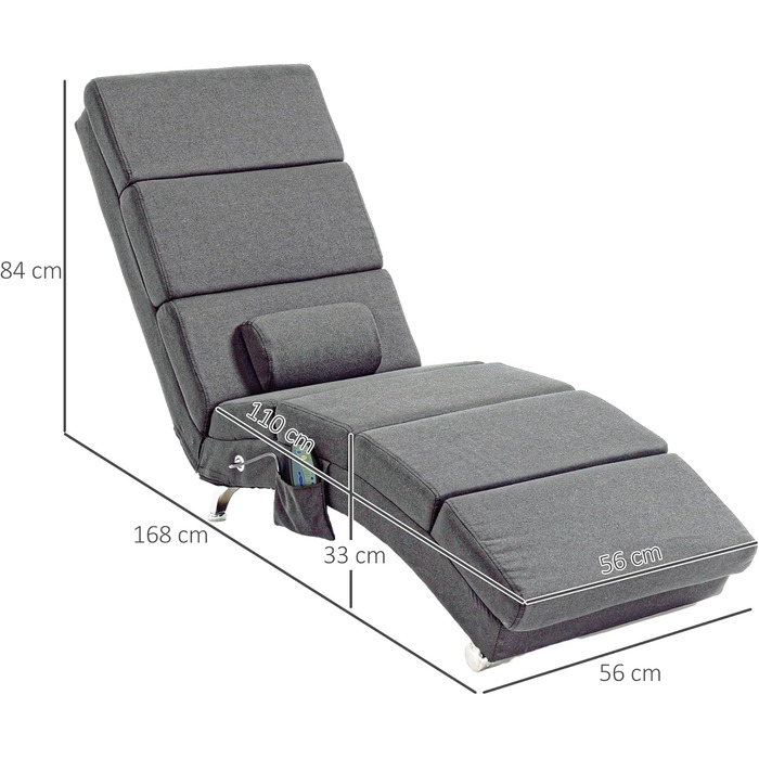 Шезлонг HOMCOM для відпочинку з 5 режимами масажу, поперековою подушкою, функцією підігріву, бічною кишенею, пультом дистанційного керування, імітацією льону, темно-сірим