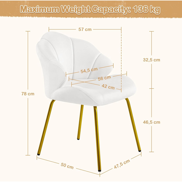 Крісло Yaheetech, крісло-шезлонг у формі мушлі, сучасне крісло з відкидною спинкою, м&39яке крісло з металевими ніжками, поліестер, для вітальні/туалетного столика/спальні, білий 1 білий