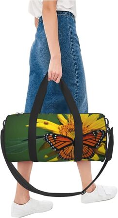 Спортивна сумка для подорожей, з принтом соняшників та метеликів, дорожня сумка на ніч, чорна, універсальний розмір
