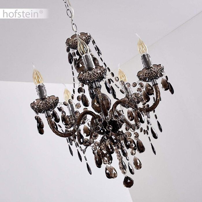 Металева люстра в чорному/хромованому кольорі, підвісний світильник 5-light, 5 x E14, класичний підвісний світильник з декоративними кристалами, вінтажний/ретро дизайн, без лампочки (чорний, прозорий, прозорий)