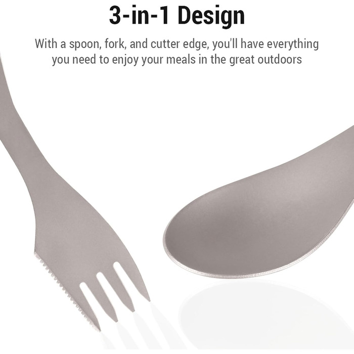 Набір посуду для кемпінгу Taidda 3-в-1, виделка-ложка-різак із зубчастим лезом та легкою пластиною з титанового сплаву, що штабелюється для походів, походів з рюкзаком, пікніків та