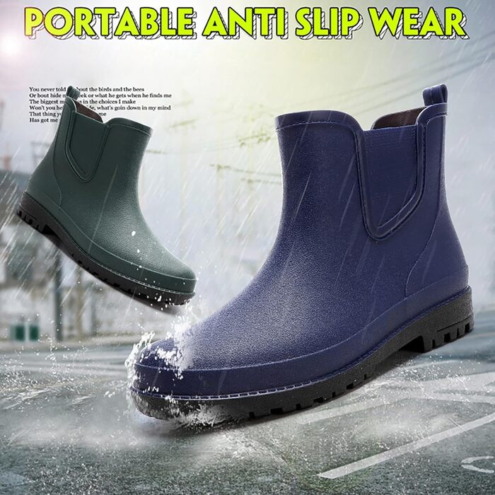 Чоловічі універсальні короткі гумові чоботи, водонепроникні та стійкі до ковзання гумові садові чоботи, легкі водні чоботи для активного відпочинку на свіжому повітрі, товсті робочі чоботи, чоботи без шнурівки, плоскі, розмір ЄС 43, сині
