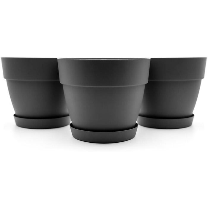 Горщик для квітів з блюдцем круглий ø47 см в антрацитовому кольорі - кашпо підходить для внутрішнього та зовнішнього використання