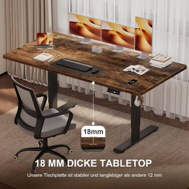 Стіл з регульованою висотою 160 x 80 см з кабельним лотком, Електрично регульований стіл для роботи стоячи з USB-портом, Комп&39ютерний стіл, Ергономічний стіл для роботи сидячи та стоячи, Офісний стіл, Вінтажний коричневий 160 x 80 см