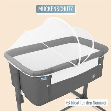 Дитяче ліжечко Aluna 3-в-1, колір ib style, додаткове ліжко, м&39який матрац, регулювання висоти у 5 напрямках, дорожнє ліжечко з сумкою, дитяче ліжко на колесах, колиска, для дому та подорожей - Темно-сірий