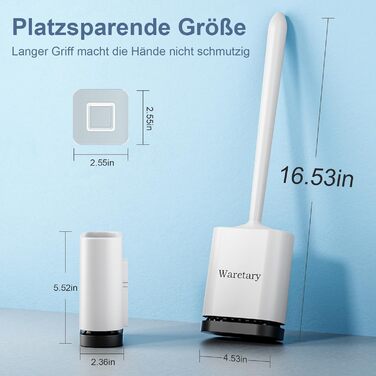 Силіконова щітка для унітазу Waretary, тримач для щітки та унітазу, м'яка та гнучка щітка для унітазу з довгою ручкою, швидковисих
