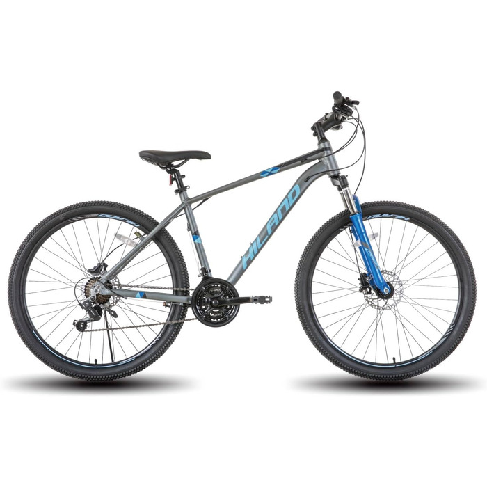 Гірський алюмінієвий велосипед Hiland, 21 передача, гідравлічні дискові гальма, амортизаційна вилка з блокуванням, колеса 27,5 дюймів, велосипед для чоловіків, дорослих та жінок, сіро-синій