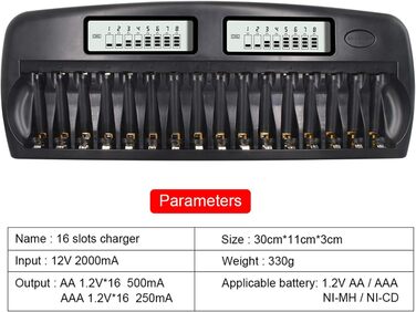 Швидкий зарядний пристрій CITYORK - інтегрований захист із РК-дисплеєм - для нікель-металгідридних акумуляторів типу AA AAA, включаючи 16 нікель-металгідридних акумуляторів типу AA 3000 мАг, корпус для акумулятора