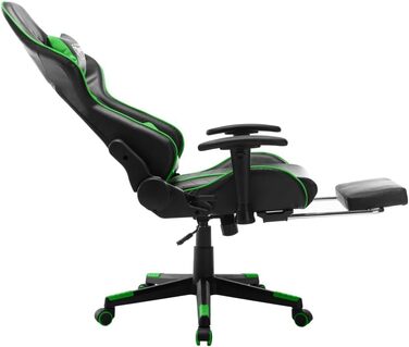 Геймерське крісло з підставкою для ніг, чорно-зелена штучна шкіра