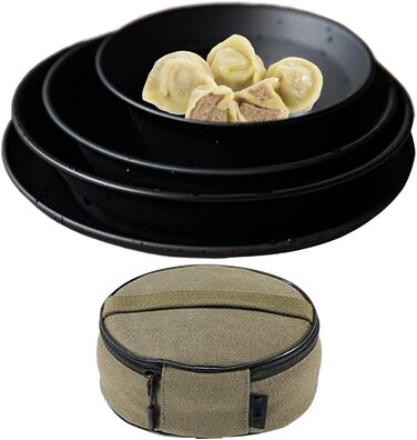 Набір посуду для кемпінгу - термостійкі столові прибори з полотняною сумкою для зберігання Тарілки для кемпінгу з нержавіючої сталі Багаторазові для пікніків, походів, обідів на свіжому повітрі та багато іншого