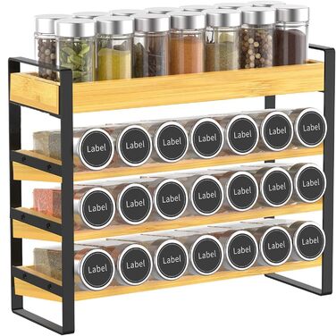 Рівнева дерев&39яна підставка для спецій, стояча підставка для спецій, на 35 пляшечок зі спеціями (скло не входить до комплекту), для кухонь, шаф, комор, стільниць, органайзер для спецій., 4-