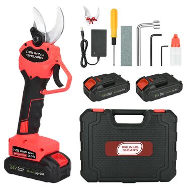 Бездротові електричні секатори 40 мм Електричні секатори з 2 акумуляторами ємністю 3000 мАг, SK5 із запобіжним блокуванням, підходять для садів, гілок та клумб (червоні)