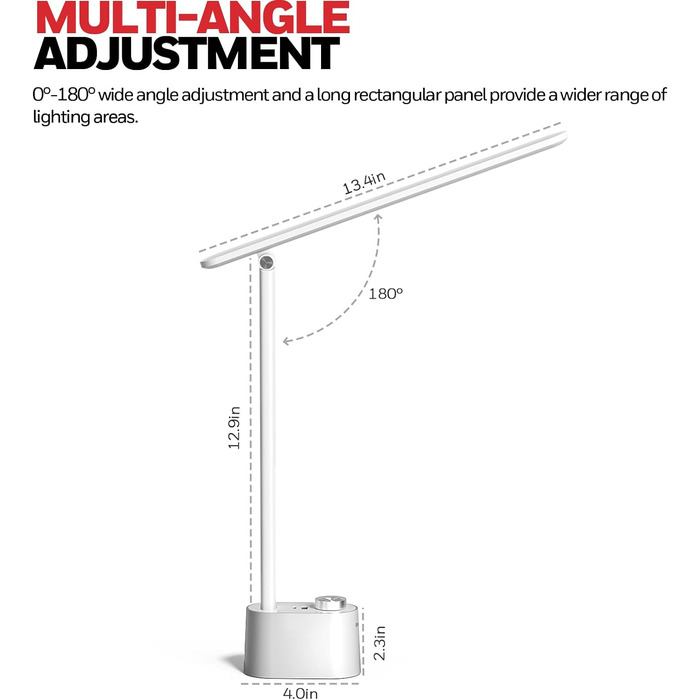 Настільна лампа Honeywell із зарядним USB-портом - приліжкова лампа з можливістю затемнення для домашнього офісу, складна портативна настільна лампа для дорослих для читання та роботи, HWT-H01 біла