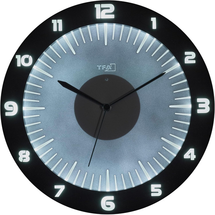 Аналоговий настінний годинник TFA Dostmann Lumoclock з LED-підсвіткою, 60.3553, 9 кольорів, 3D-цифри, радіосинхронізація, 30 см, сірий