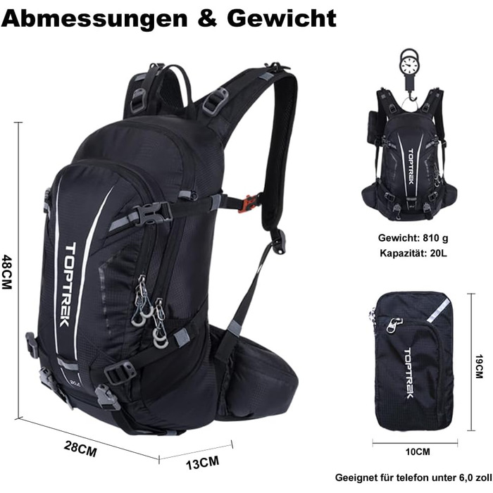 Велосипедний рюкзак Toptrek 20L Ultralight, чорний, водонепроникний, з дощовиком та чохлом для шолома, для MTB