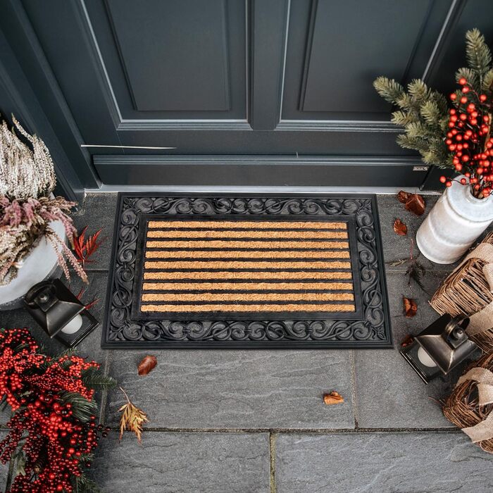 Кокосовий килимок NYVI - Нековзний, водонепроникний, для використання всередині та зовні приміщень - Кокосовий килимок, що вловлює бруд - Прямокутний 45x75 см - Прикраси 45x75 см