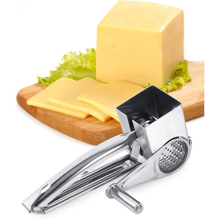 Терка для сиру з нержавіючої сталі з 1 барабаном, багатоцільові кухонні вироби, ротаційний, міцний і довговічний дисковий інструмент для подрібнення