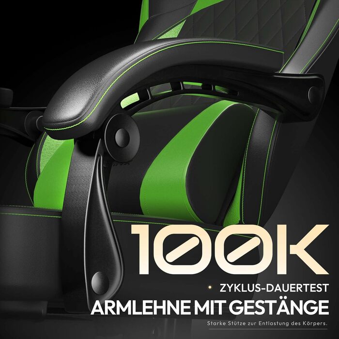 Ігрове крісло Dowinx, гоночне ігрове крісло, ергономічне ігрове крісло з поперековою опорою, ігрове крісло зі штучної шкіри 150 кг, зелене