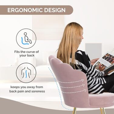 М&39яке крісло, обідній стілець, стілець для туалетного столика, оксамитове крісло, спинка у формі пелюсток, крісло із золотими металевими ніжками, вантажопідйомність до 150 кг, рожевий