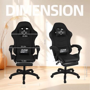 Ергономічне ігрове крісло FRANKYSTAR Clutch з поперековою подушкою, підголівником та підставкою для ніг з ПВХ, чорного кольору