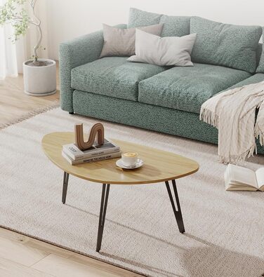 Сучасний овальний дерев&39яний журнальний столик Manora, невеликий столик для вітальні, столик-диван, компактний та стильний (світлий дуб)