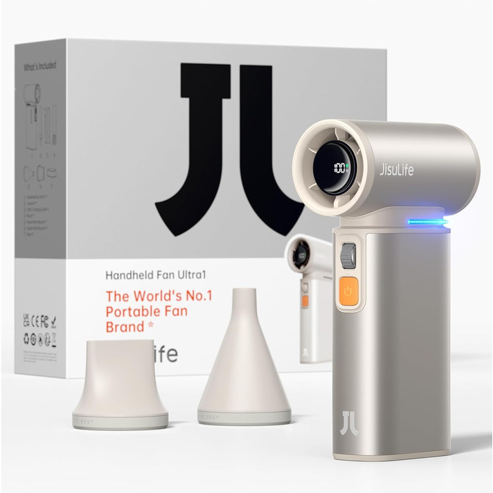 Міні-вентилятор JISULIFE 2-в-1 із функцією Air Duster, потужний транспортний вентилятор, стильний розумний маленький вентилятор, ручні вентилятори 1100 швидкостей, ручні вентилятори зі світлодіодним дисплеєм коричневі