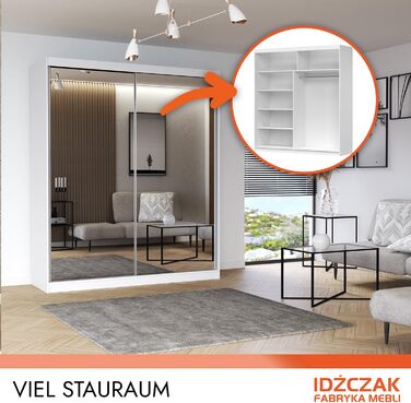 Шафа з дзеркалом - Шафа з розсувними дверима - Шафа для спальні - 64 x 203 x 215 см - Шафа для вітальні - Вішалка для одягу, Шафа з двома дверима, Сучасна 200 см Чорного кольору