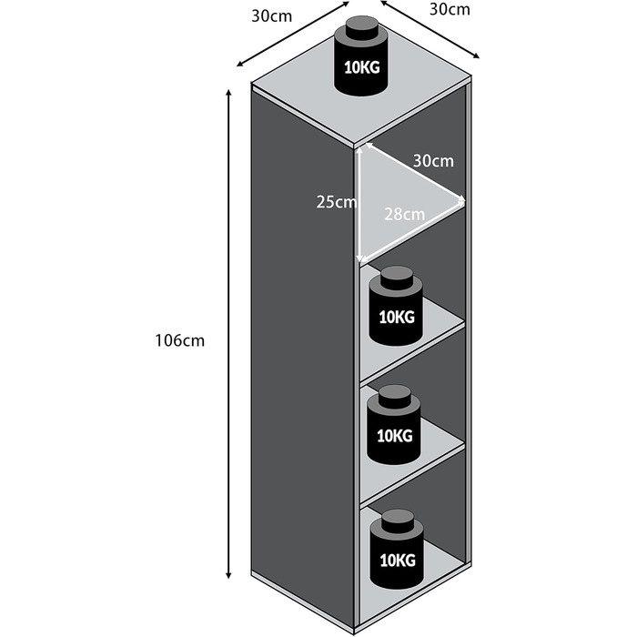 Книжкова полиця Casaria з 4 відділеннями 106x30x30 см, пристрій проти перекидання, захисні накладки на підлогу, вантажопідйомність 40 кг, вітальня, спальня, офісна полиця, окремостояча полиця, кубічна полиця, білий колір