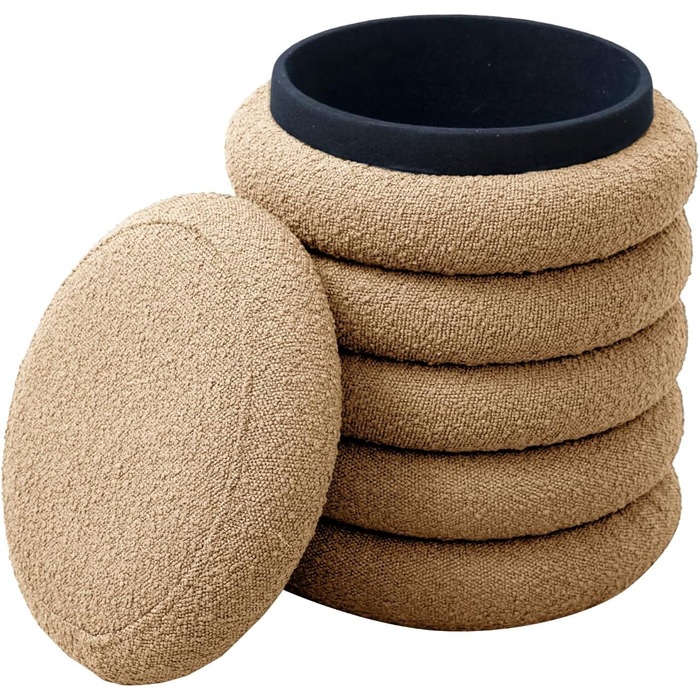 Табурет SVITA Blossom XS з місцем для зберігання, пуф, м&39яке сидіння, пуф для ніг, подушка букле, бежевий, 40Г x 40Ш x 43В см, бежевий/плюшевий