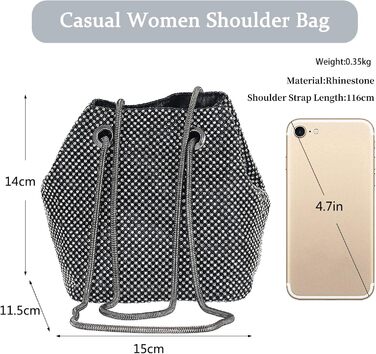 Блискуча вечірня сумочка зі стразами, клатч-відерце з діамантами, мініатюрна сумка на ланцюжку для весілля, банкету, випускного, чорна