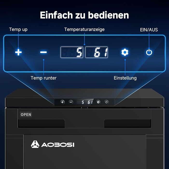 Компресорний холодильник AAOBOSI 83L, холодильник для кемпера з керуванням за допомогою застосунку, 12/24 В постійного струму, автомобільний холодильник зі світлодіодним підсвічуванням, охолоджує до -20 для автомобіля, вантажівки, човна, автофургона, кемп